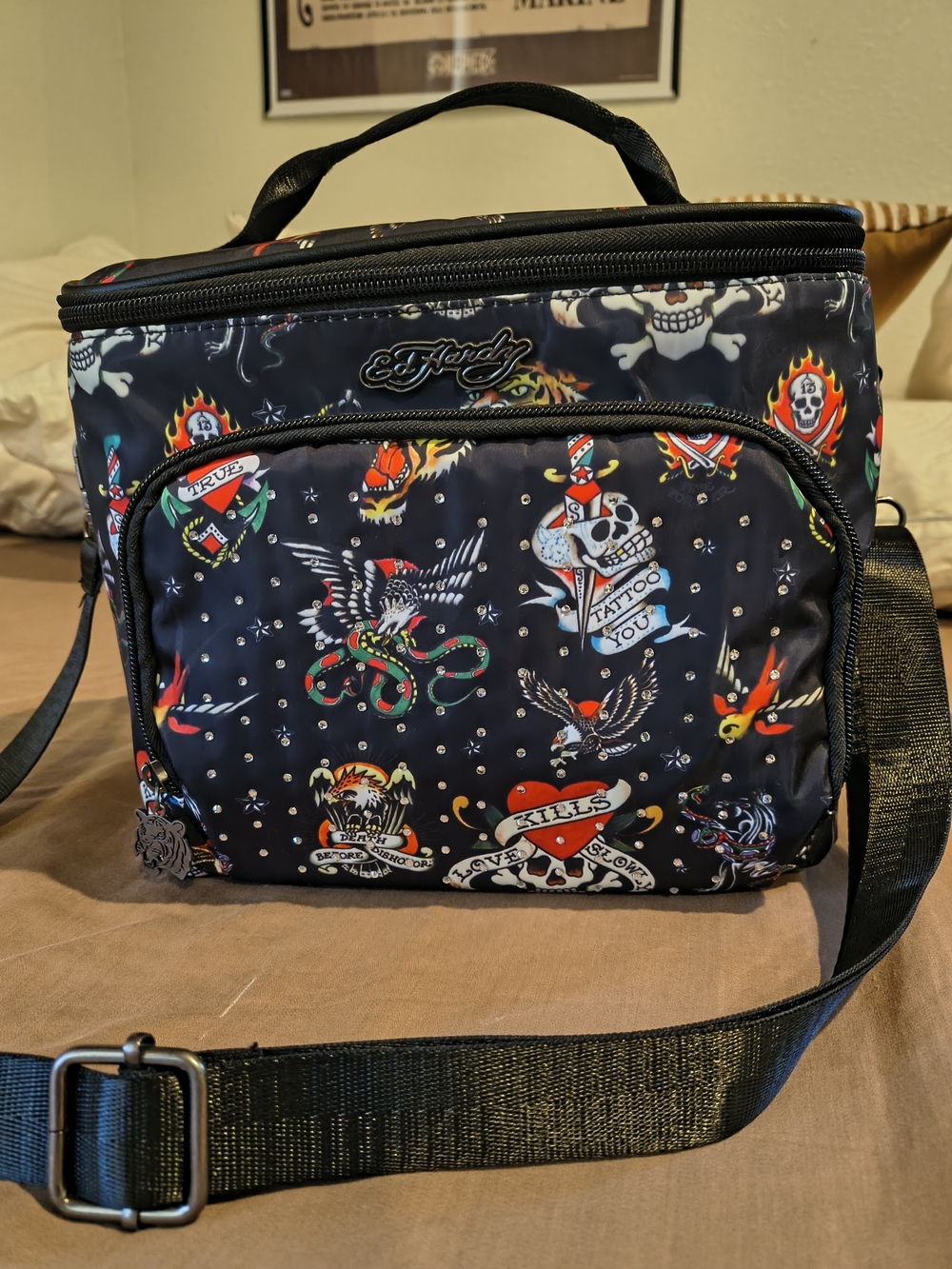 Ed Hardy Black Tattoo-Print Insulated Lunch Bag